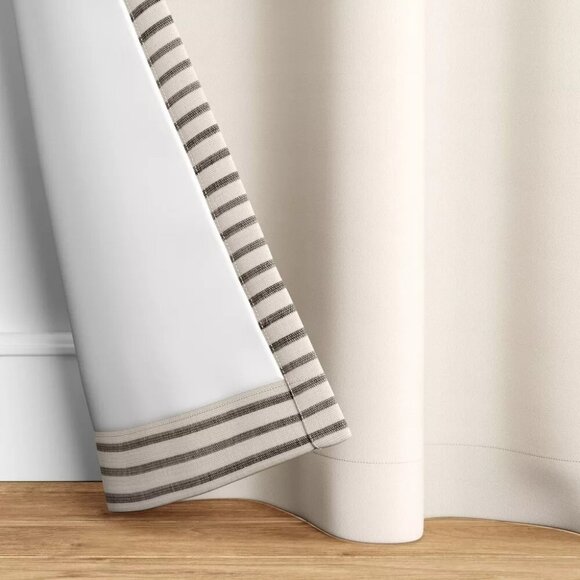 Threshold Black Stripe Border Blackout Cream Single Curtain Panel 50" x 84" NWOT - Picture 3 of 7